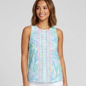 Lilly Pulitzer Small S Blue Aqua Tropical Leaf Print Sleeveless Top Resort